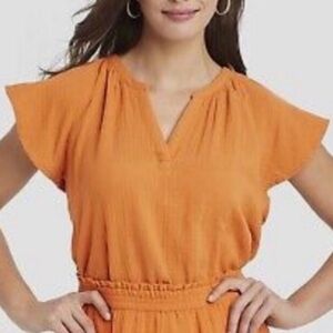 Universal Thread - Flutter Sleeve Blouse Orange plus XXL cotton